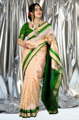 Weaver store Temple Border Sambalpuri Art Silk Saree(Beige)
