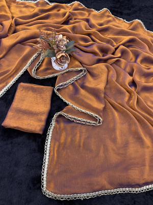 V AMAN FASHION Embroidered Bollywood Jimmy choo Saree(Gold)