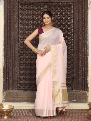Divastri Woven Banarasi Cotton Silk Saree(Pink)