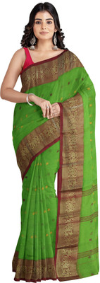 Bong ButiQ Woven Tant Pure Cotton Saree(Green)