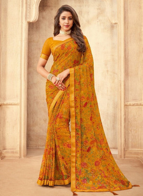 Panchvati NX Floral Print Bollywood Georgette Saree(Yellow)