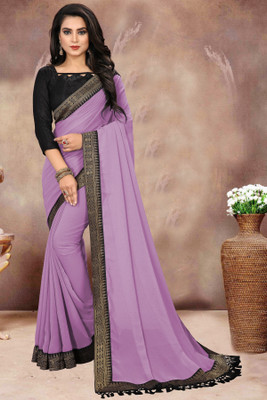 Om Sai Creation Solid/Plain Bollywood Georgette Saree(Purple)