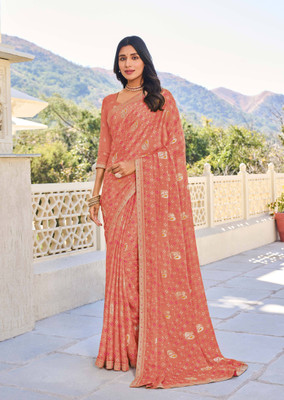 Laxmipati sarees Printed Daily Wear Chiffon Saree(Orange)