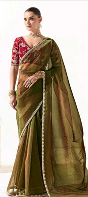 Urvashi Creation Sarees Embroidered Bollywood Organza Saree(Green)