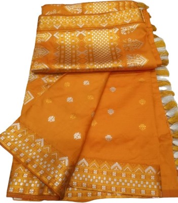 Palkicreationse Printed, Self Design Banarasi Cotton Silk Saree(Orange)