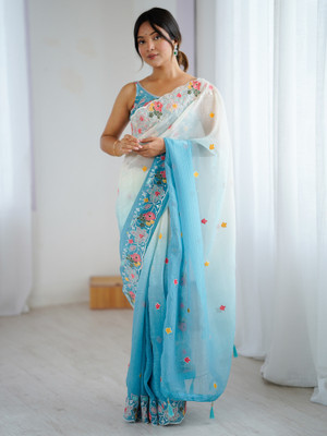 Tasrika Embellished Bollywood Chiffon Saree(Light Blue)