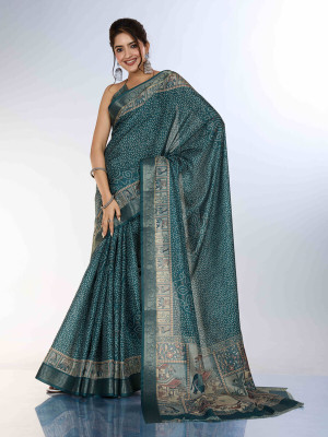 Pbs Prints Digital Print Banarasi Tussar Silk Saree(Blue)