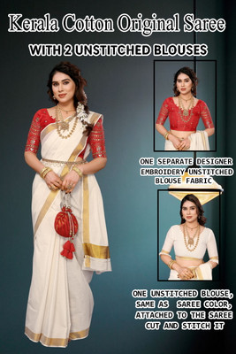 Gugaliya Embellished Kasavu Pure Cotton Saree(Beige)