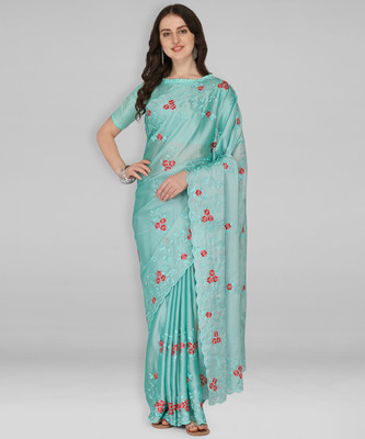 Divastri Embroidered, Solid/Plain Bollywood Georgette Saree(Light Blue)