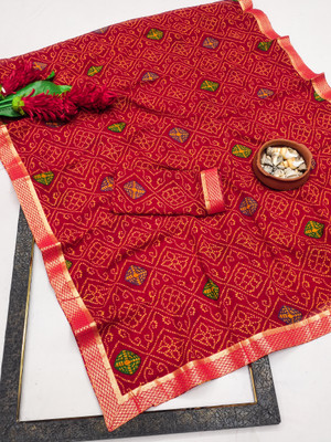 Kanooda Prints Printed Bandhani Georgette Saree(Red)