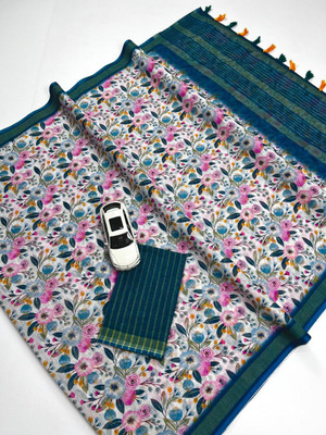 ZARISTACREATION Floral Print Bollywood Dupion Silk Saree(Green)