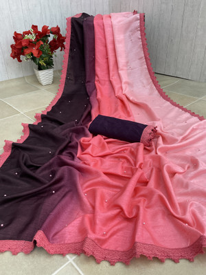 PRIYESHA TEXTILES Color Block Bollywood Cotton Silk Saree(Pink)