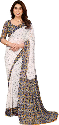 Moda Rapido Printed Daily Wear Georgette Saree(White, Black)