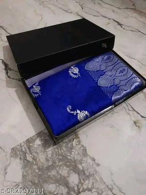 Shringar Silks Embroidered Banarasi Satin Saree(Blue)