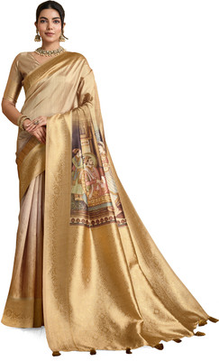 VED CREATION Floral Print, Digital Print Banarasi Silk Blend Saree(Multicolor)