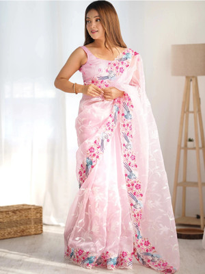 Sareemall Embroidered Bollywood Organza Saree(Pink)