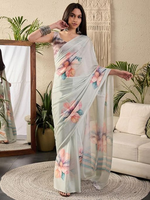 WELE DERBIES Floral Print Bollywood Georgette Saree(Grey)