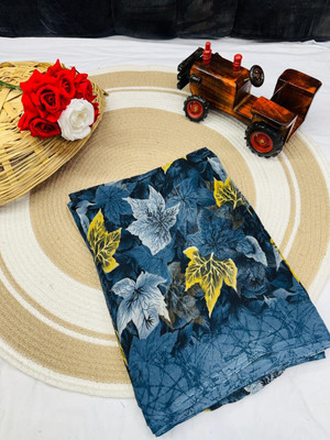 VRAJRAJ SAREES Printed Madhubani Georgette Saree(Blue)