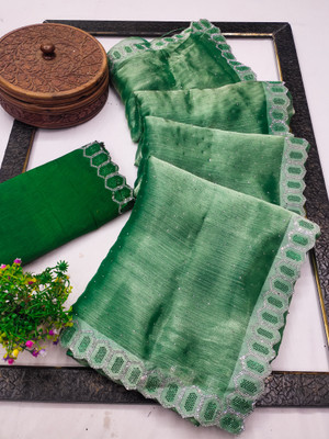 kashvi sarees Embellished, Solid/Plain, Self Design, Temple Border Bollywood Jimmy choo, Tissue Saree(Dark Green)