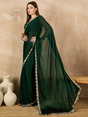 APERA Solid/Plain Bollywood Chiffon Saree(Green)