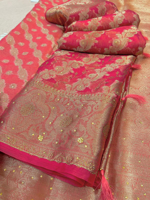 Banaras silk palace Embellished Banarasi Organza Saree(Red)