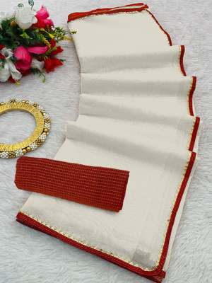 manish Solid/Plain Bollywood Cotton Blend Saree(Cream)