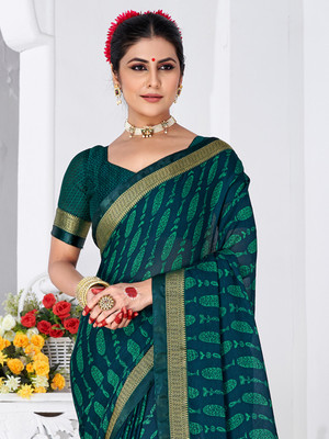 Sareemall Printed Bollywood Chiffon Saree(Green)