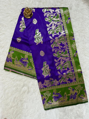 Crystalwaves Printed Baluchari Art Silk, Jacquard Saree(Blue, Green)