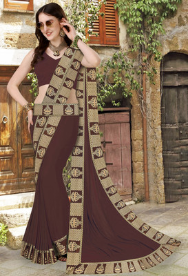 FabDaisy Printed Banarasi Lycra Blend Saree(Brown)