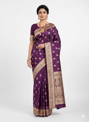shiva industry Woven Banarasi Silk Blend Saree(Maroon)