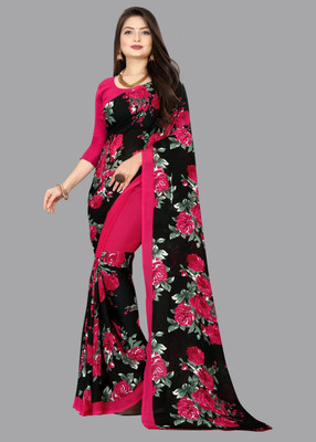 PRIYKAR Floral Print Daily Wear Georgette Saree(Red)