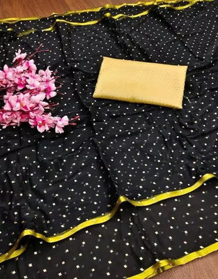 Egretail Polka Print Daily Wear Chiffon Saree(Black)