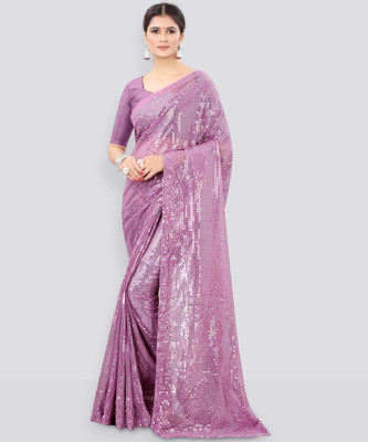 b bella creation Self Design Bollywood Georgette Saree(Multicolor, Purple)