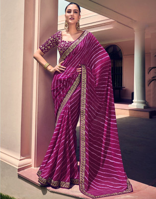 Satrani Printed, Self Design, Embellished Bollywood Georgette Saree(Purple, Gold)