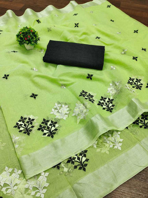 Vleez Embroidered Chettinadu Chanderi Saree(Light Green)