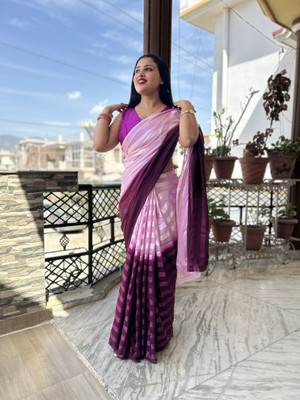 Moda Rapido Embellished, Striped Bollywood Satin Saree(Pink, Purple)