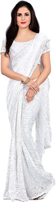 SAREEYA16 Solid/Plain Bollywood Net Saree(White)