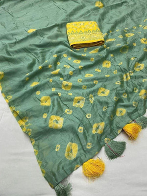 Ambaji enterprise Tie-Dye, Self Design Chanderi Chanderi, Cotton Silk Saree(Light Green)