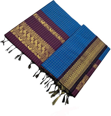 sri amman sarees Woven Gadwal Cotton Blend Saree(Blue)