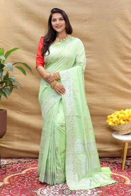 amirat Self Design Banarasi Jacquard Saree(Light Green)