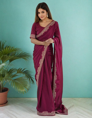Dwarros Solid/Plain Bollywood Silk Blend Saree(Magenta)