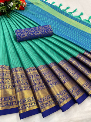 Fancy Fab Printed Dharmavaram Cotton Silk Saree(Light Blue)
