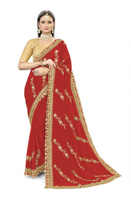 nilkanth creation Self Design Bollywood Georgette Saree(Red)