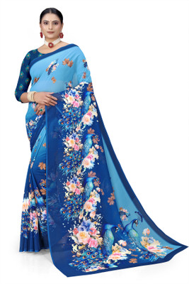 AADIYOGI ENTERPRISE Digital Print Bollywood Georgette Saree(Light Blue)