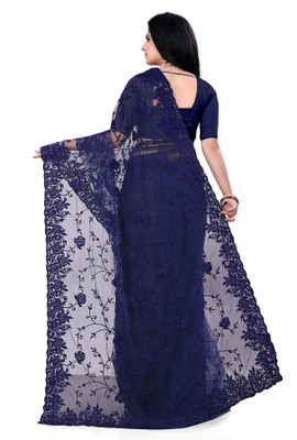 DEVKISONDESIGNER Floral Print Bollywood Net Saree(Blue)