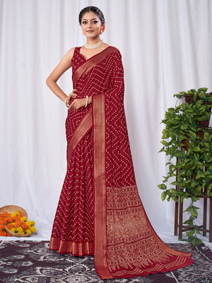 Divastri Printed Madurai Silk Blend Saree(Maroon)
