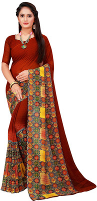 Suali Floral Print Bollywood Georgette Saree(Maroon, Yellow)