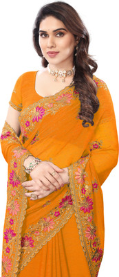 KHRITI FAB Embroidered Bollywood Georgette Saree(Gold)