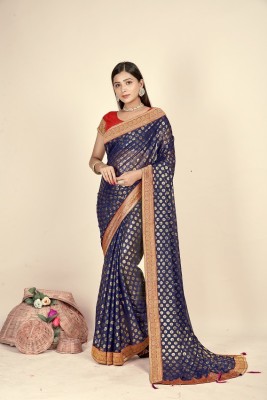 ASHA ENTERPRISE Floral Print Bollywood Silk Blend Saree(Blue)