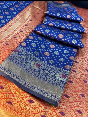 Banaras silk palace Woven Banarasi Silk Blend Saree(Dark Blue)